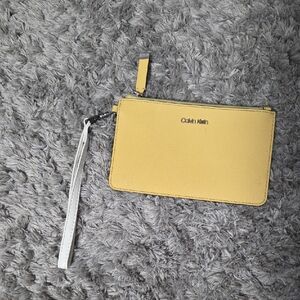 Calvin Klein Yellow Wristlet with White Strap